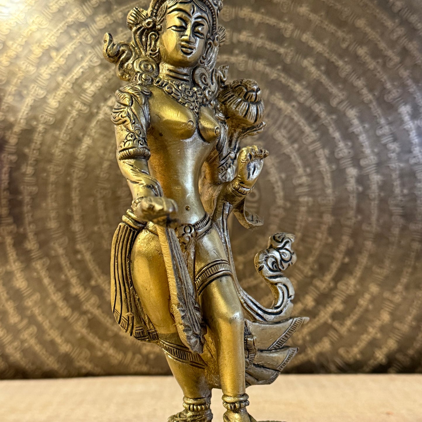 Traditional 23cm Green Tara brass statue for meditation, protection, and Buddhist practice. Handcrafted figure symbolising compassion and obstacle removal.