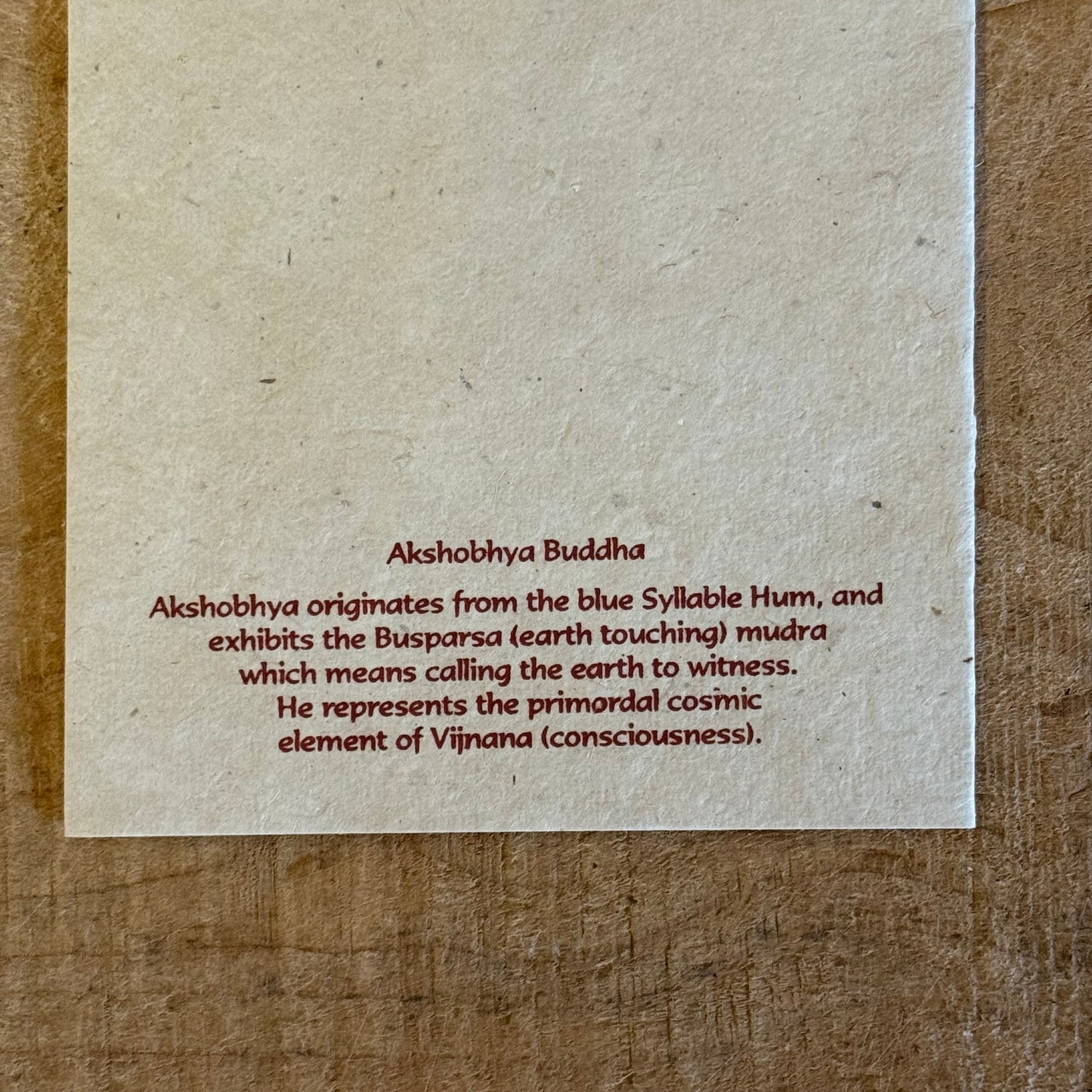 Handmade Akshobhya Buddha Lokta paper card from Nepal. Sustainable, artisan crafted, blank inside with envelope. Perfect for spiritual gifting.