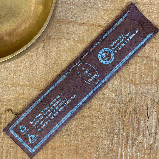 Ylang Ylang Flora handmade Nepalese incense sticks in Lokta paper.