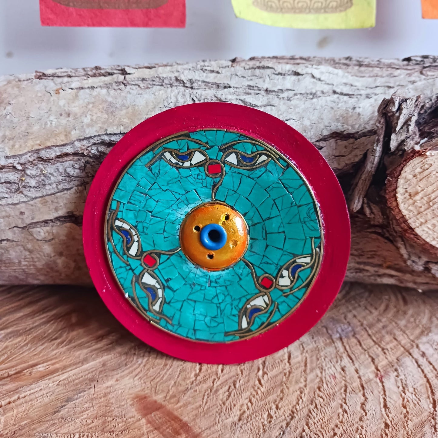 Buddha Eye Wood Incense Holder | Stone Inlay