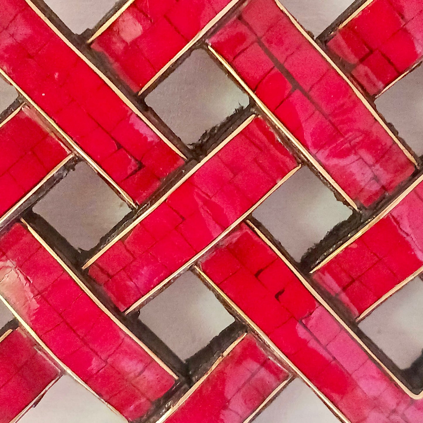 Tibetan Coral Stone Decorated Endless Knot wooden wall décor 19 X 15 cm