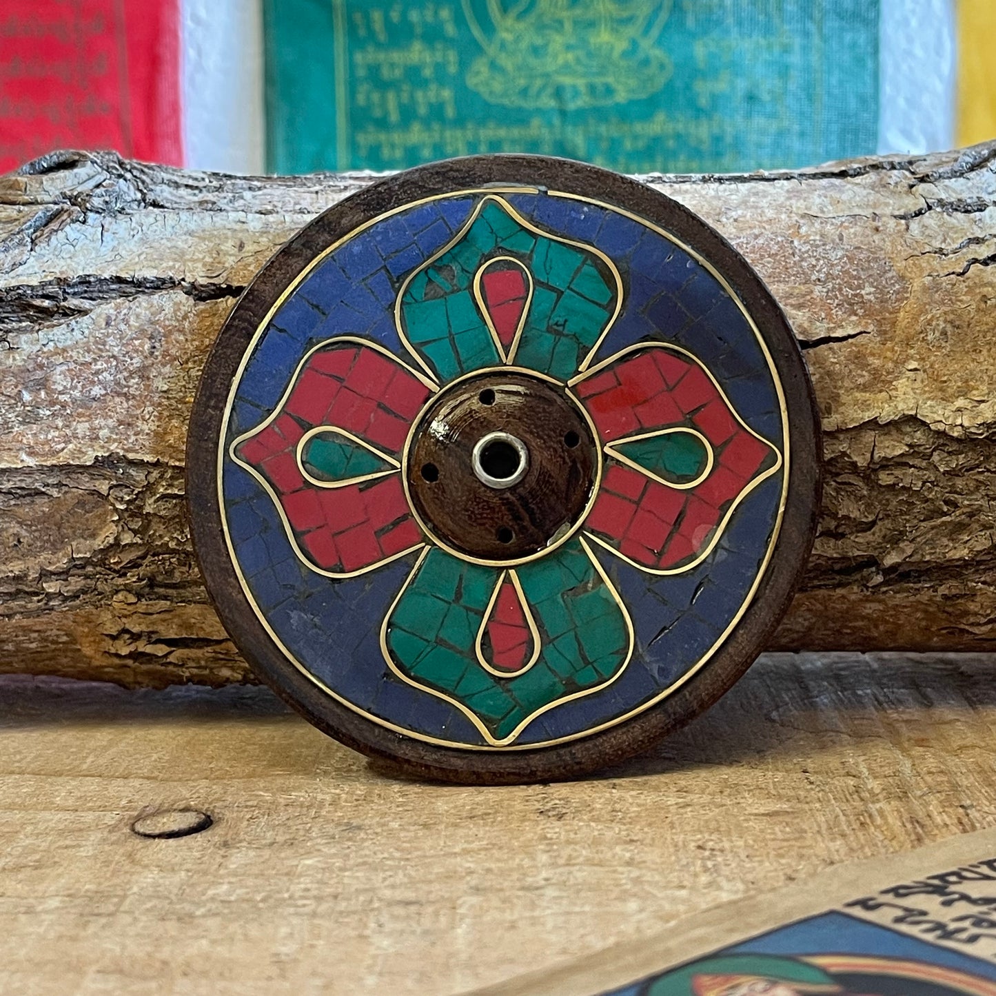Tibetan Flower stone inlay Wooden Incense