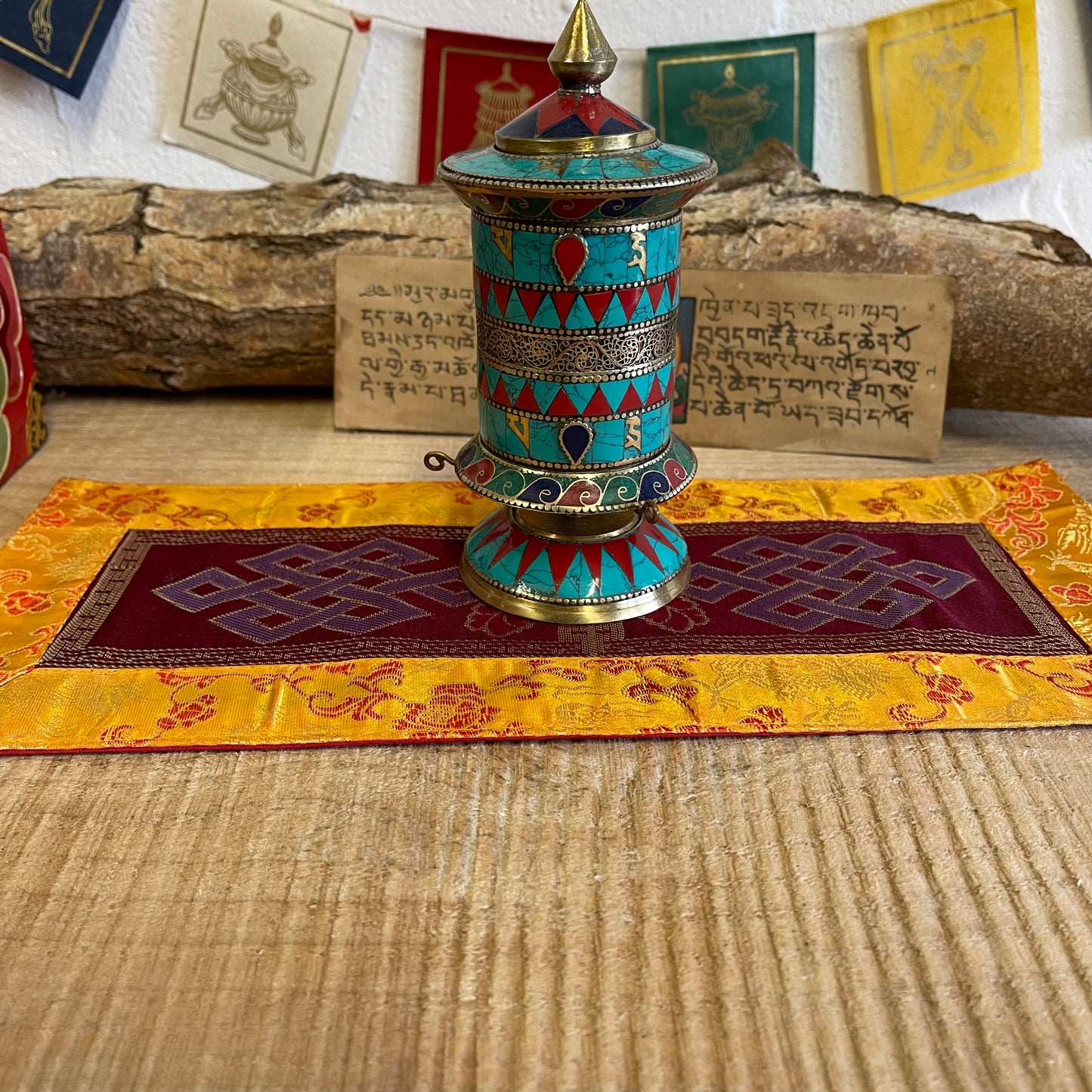 Puja Table Endless Knot Altar Mat Brocade silk 36mm X 15mm