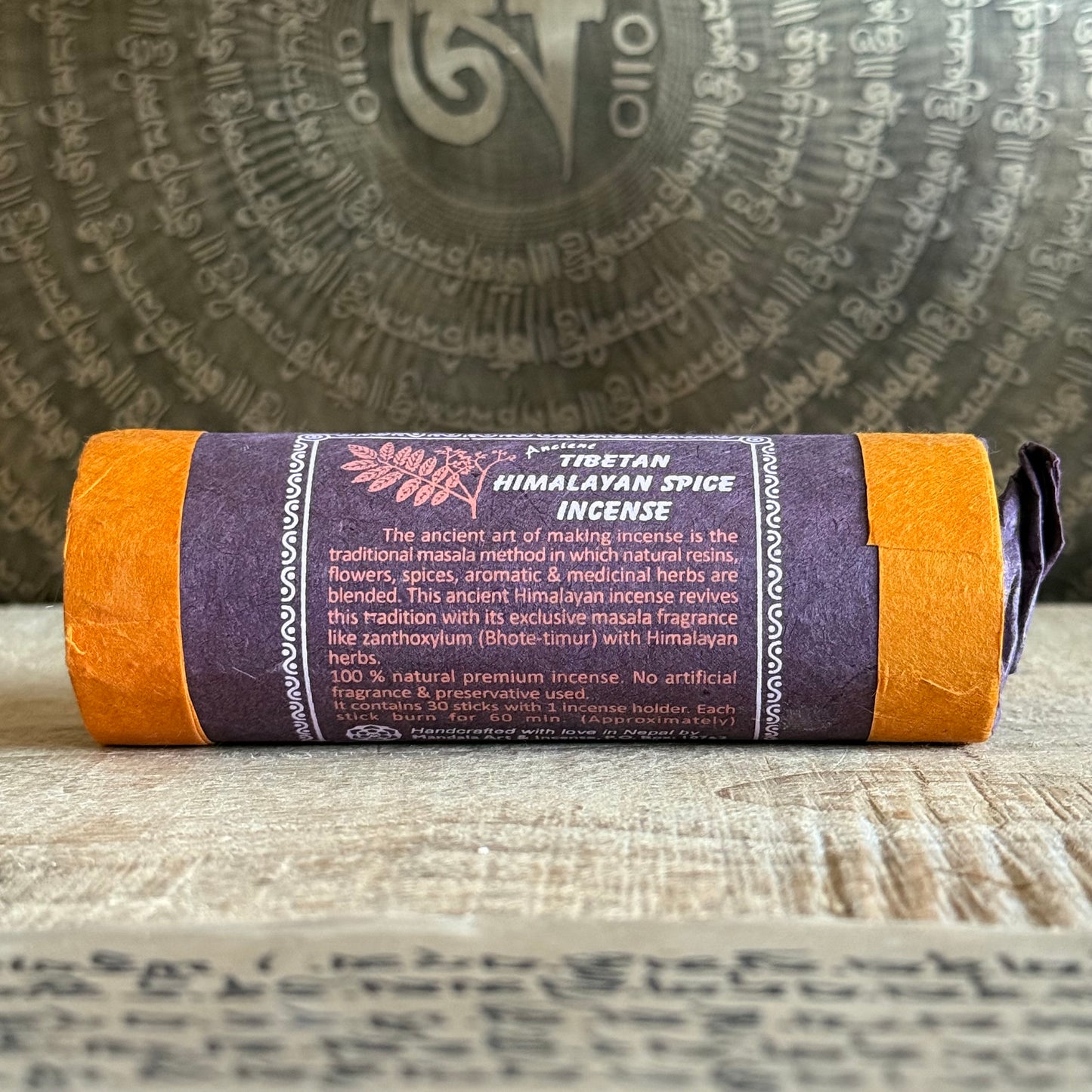 Honouring the ancient art of Tibetan incense making, this Tibetan Himalayan Spice Incense is crafted using the classical masala method — a traditional process where natural resins, aromatic spices, and medicinal Himalayan herbs are carefully blended into a rich, grounding incense paste.