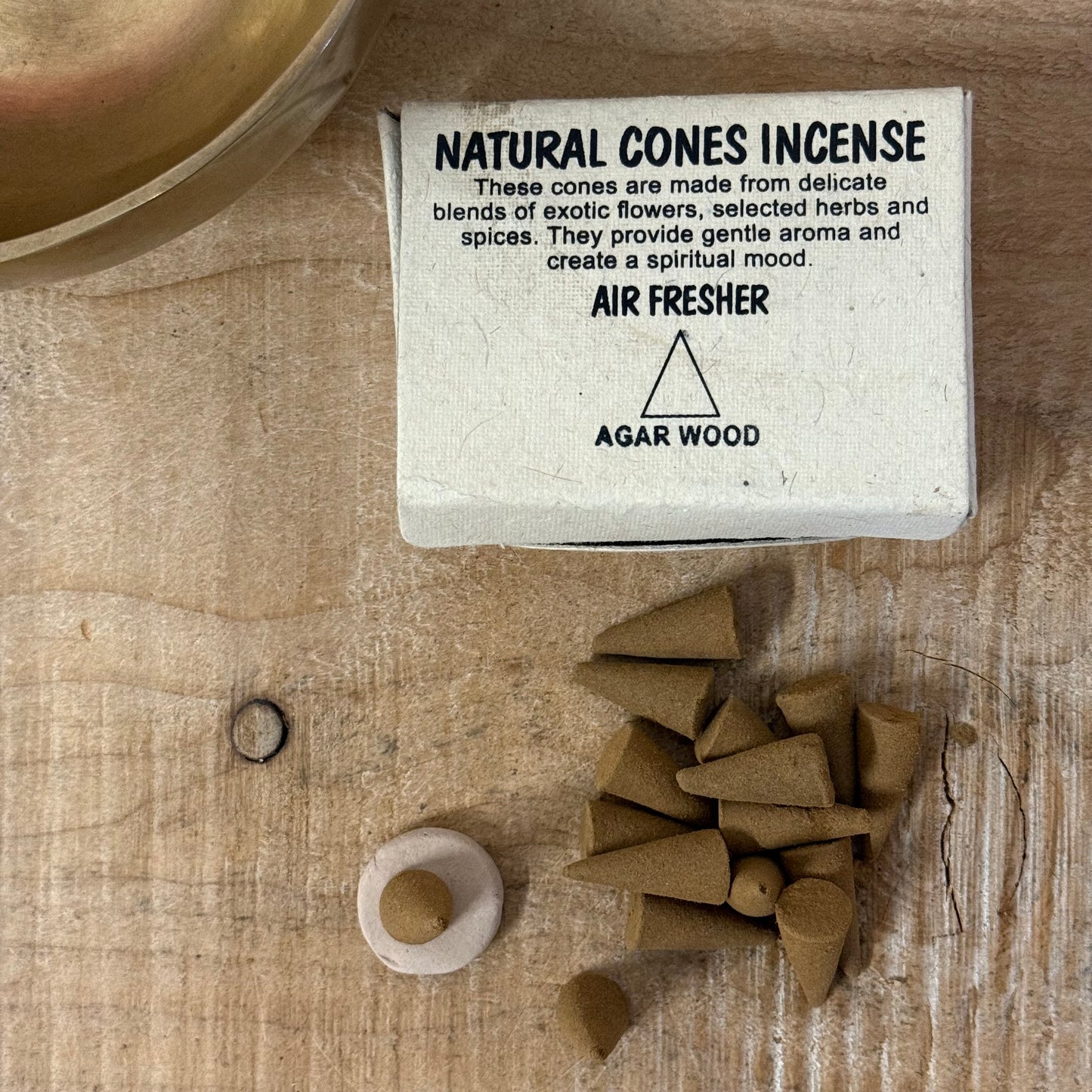 Agarwood Natural Cone Incense pack with 25 cones and holder.