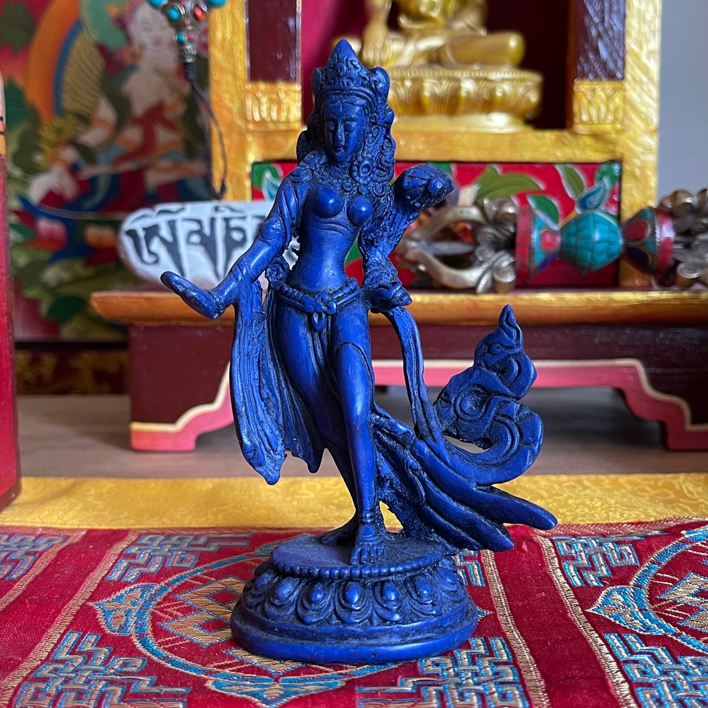 Dancing Tara Statue | Green Tara varada mudra 13 cm (Blue)