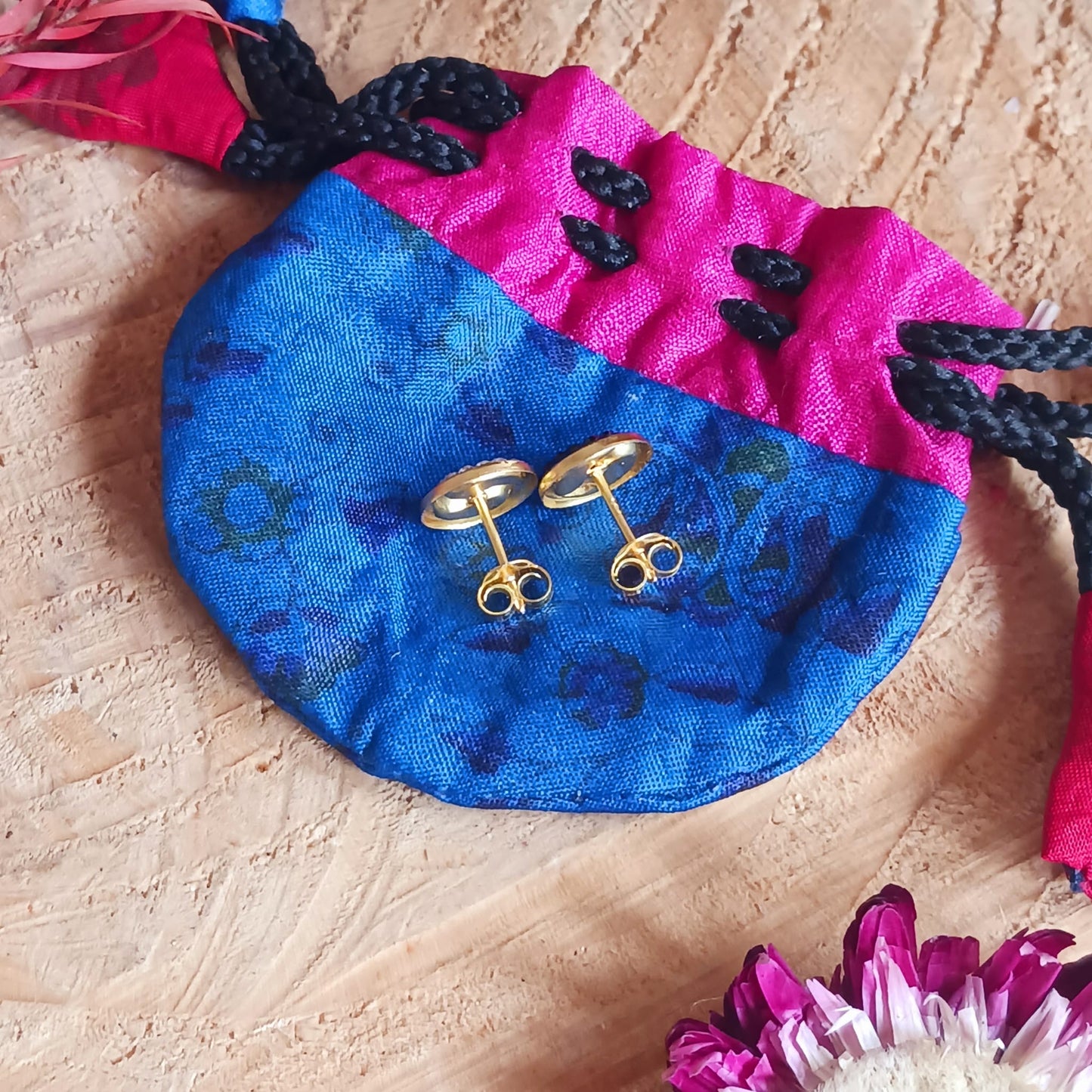 Yin-Yang - 925 Sterling Silver Crystal Ear Studs Gold Plated 7 x 7 mm