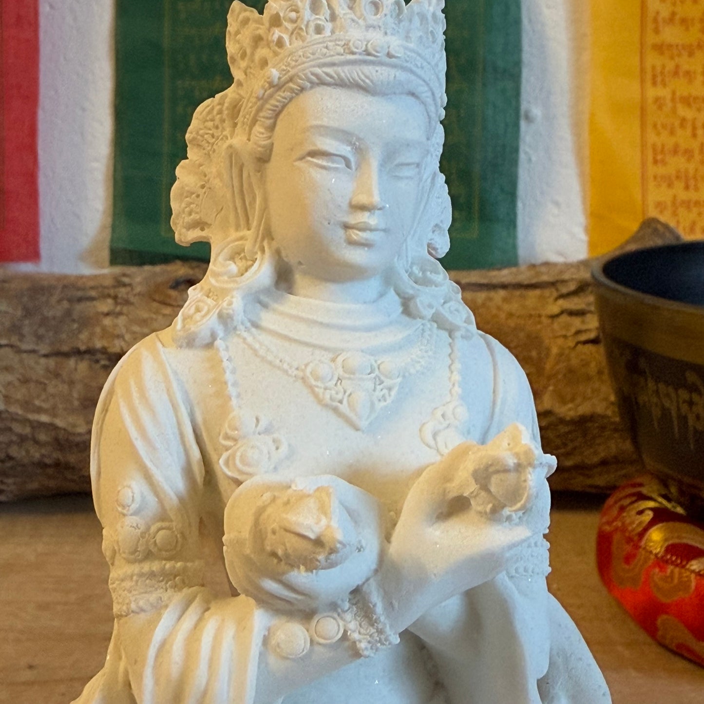 White Buddha Statue with Bell & Dorje
A symbol of harmony and spirituality, this White Buddha Statue is a timeless representation of Buddhist tradition. Commonly seen in temples, this exquisite statue embodies the perfect balance of spirituality, tradition, and beauty.
Design: Standing gracefully at 17 cm, the Buddha holds a Bell and Dorje, representing wisdom and compassion—the union of profound spiritual principles.
Material: Crafted from durable polyresin, this statue combines durability with fine