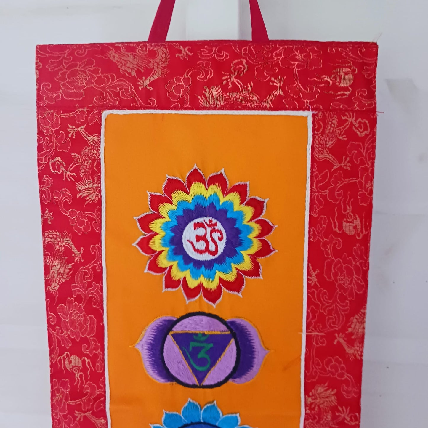 Vertical Chakra Embroidered Brocade Banner
