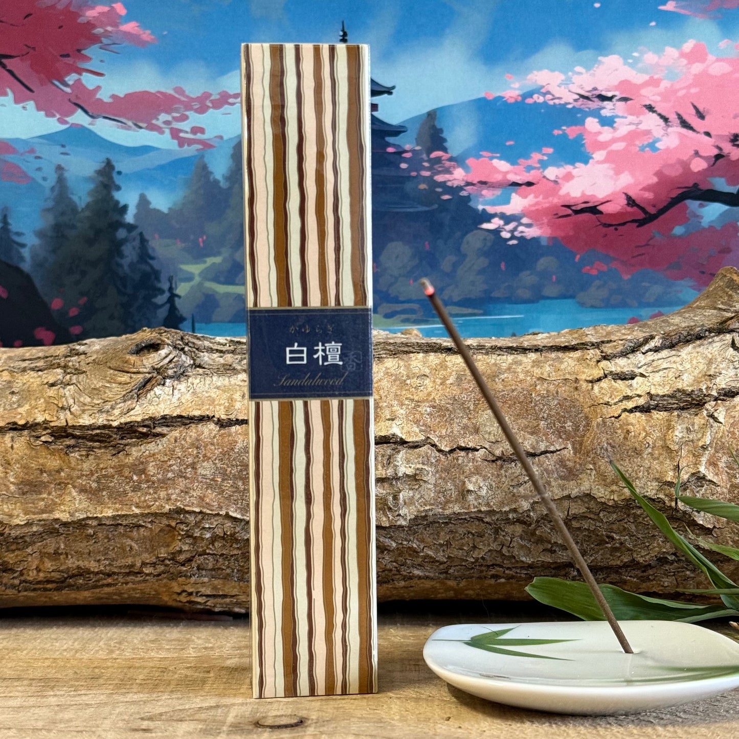 Sandalwood is one of Nippon Kodo’s popular incense fragrances and it’s no wonder when you smell the deep perfume that can be calming and relaxing. The Kayuragi Sandalwood incense is made from pure and natural white sandalwood and the sticks have been rolled to have a bamboo-free core.
The Kayuragi Sandalwood incense is great as a starter kit, as it comes with a small incense stick holder included.