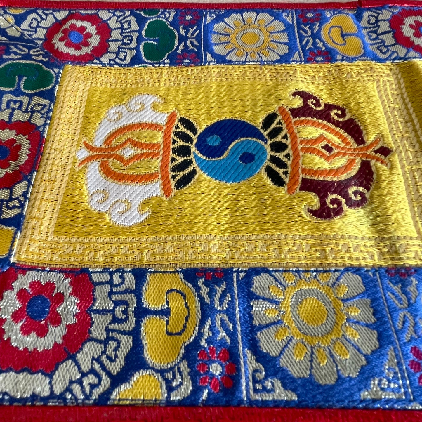 Puja Table Double Dorje Altar Mat Brocade silk 42cm X 19cm