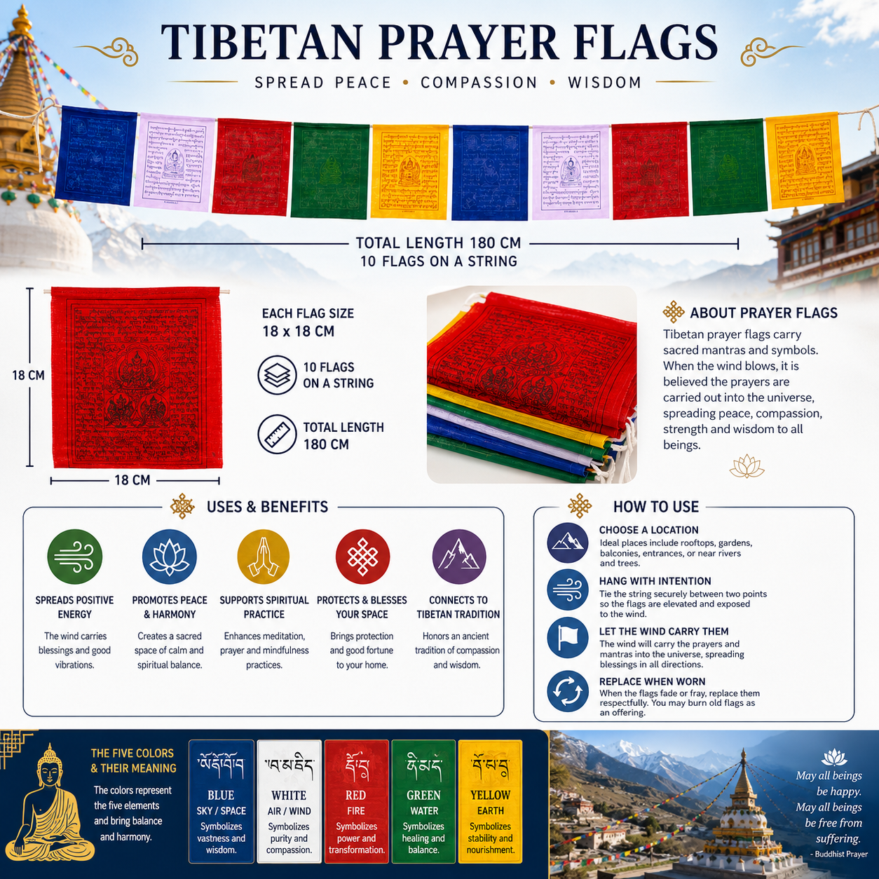 Cotton Tibetan Prayer Flags |10 flags