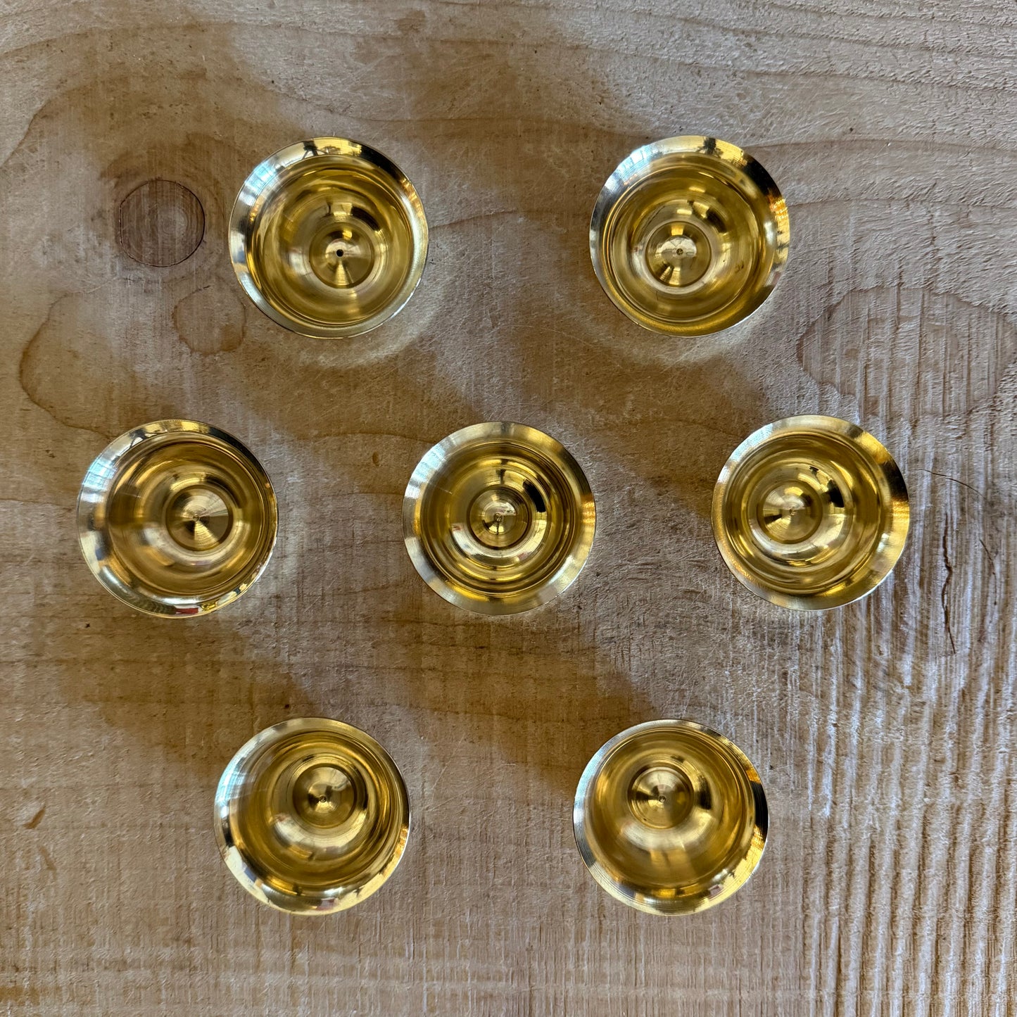 Small brass offering bowls set of seven for Tibetan Buddhist altar practice