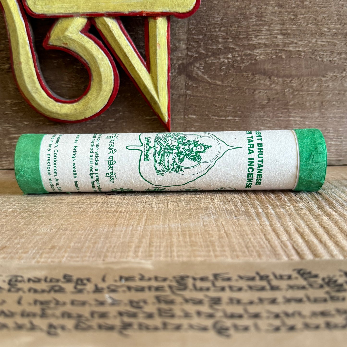 Crafted from an ancient Buddhist recipe preserved in sacred texts, this Ancient Bhutanese Green Tara Incense is a devotional offering to Green Tara, the swift protector and granter of wishes. Prepared using traditional Bhutanese methods, it is believed to support the fulfillment of heartfelt intentions while inviting wealth, joy, and spiritual harmony into one’s life.
Each 20cm stick is made by hand using a powerful blend of Himalayan herbs and spices, including cinnamon, cardamom, cloves, and other medici