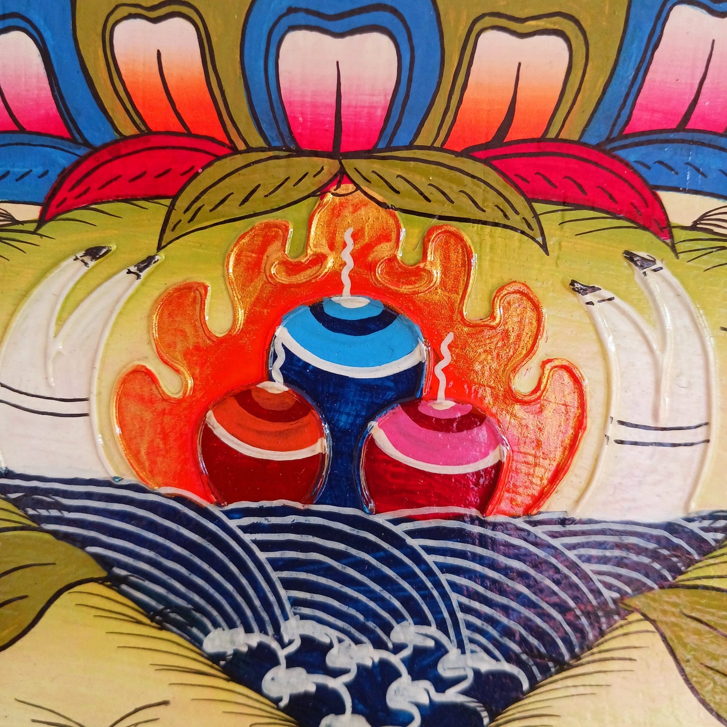 Tibetan Buddha Painting | Wooden Wall Hanging 41cm x 30cm x 2.5cm