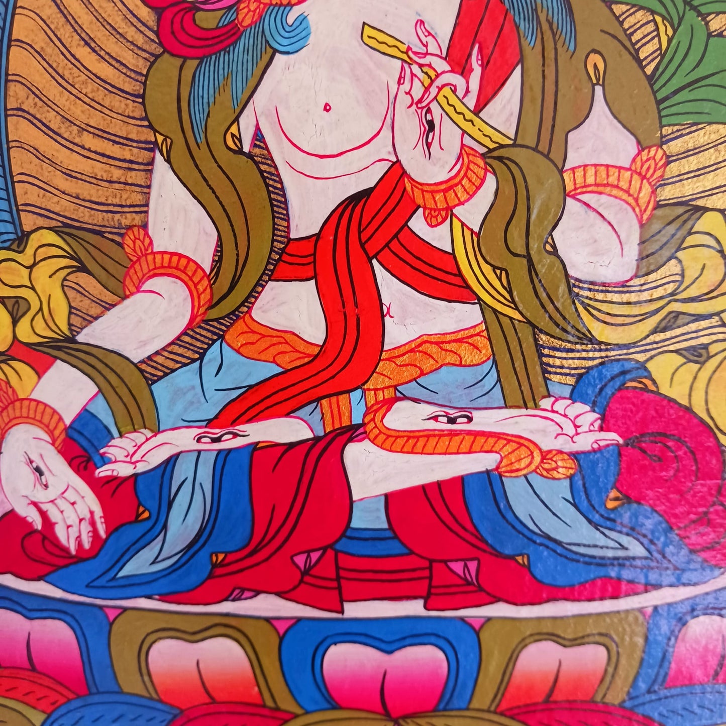 Tibetan White Tara Painting | Wooden Wall Hanging 41cm x 30cm x 2.5cm
