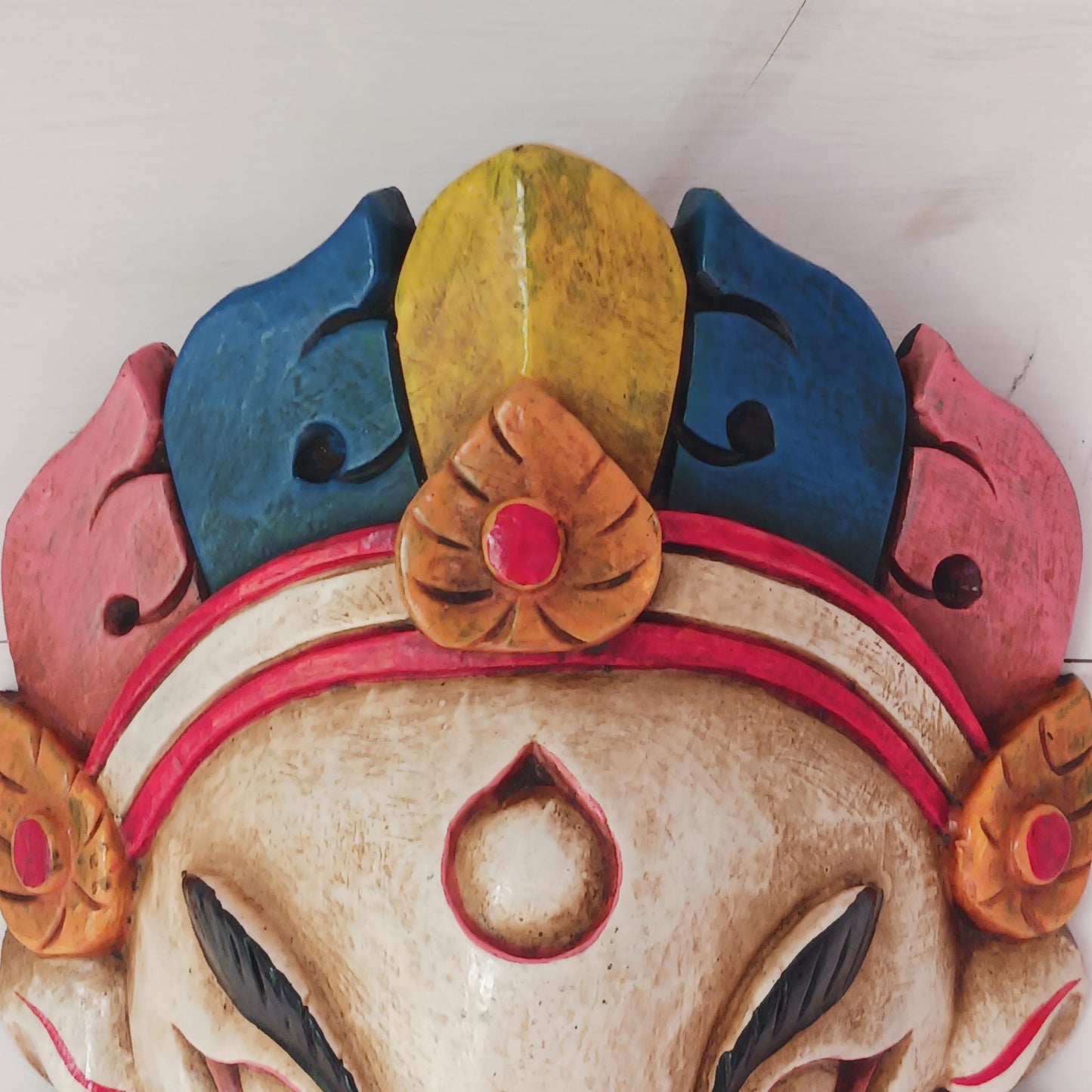 Hand Carved Ganesh Wooden Mask | Wall Hanging | White
