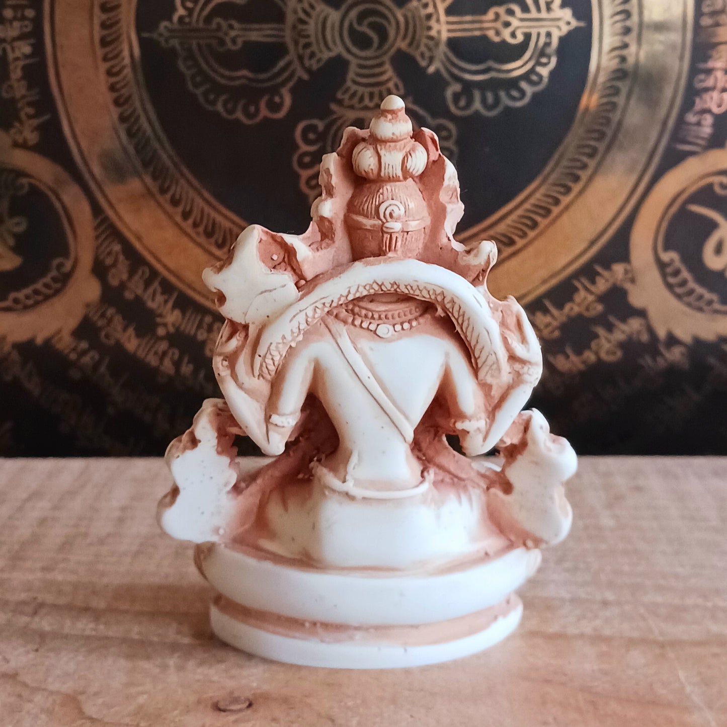 Chenrezig (Tibetan) or Avalokiteshvara (Sanskrit) is the Buddha of great compassion, of limitless compassion towards all living beings. Chenrezig made the strong vow not to return to Nirvana until he had liberated all sentient beings and freed them from suffering.