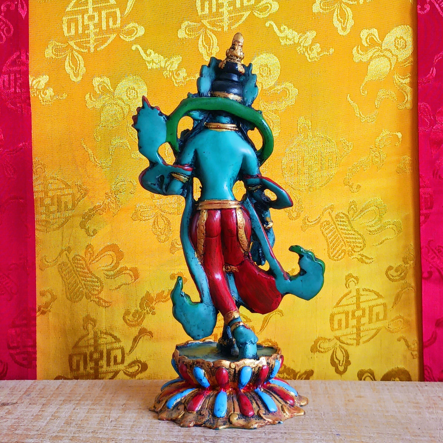 Bring sacred presence and compassionate energy into your space with this beautifully hand-painted resin statue of Green Tara, the revered bodhisattva of compassion and wisdom. One of the 21 manifestations of Tara, she is depicted here standing gracefully with her hands in the varada mudra, the gesture of generosity and blessing.