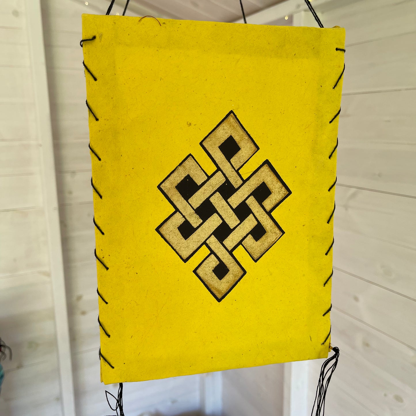 Lokta Paper Nepalese Lampshade Endless Knot | Yellow