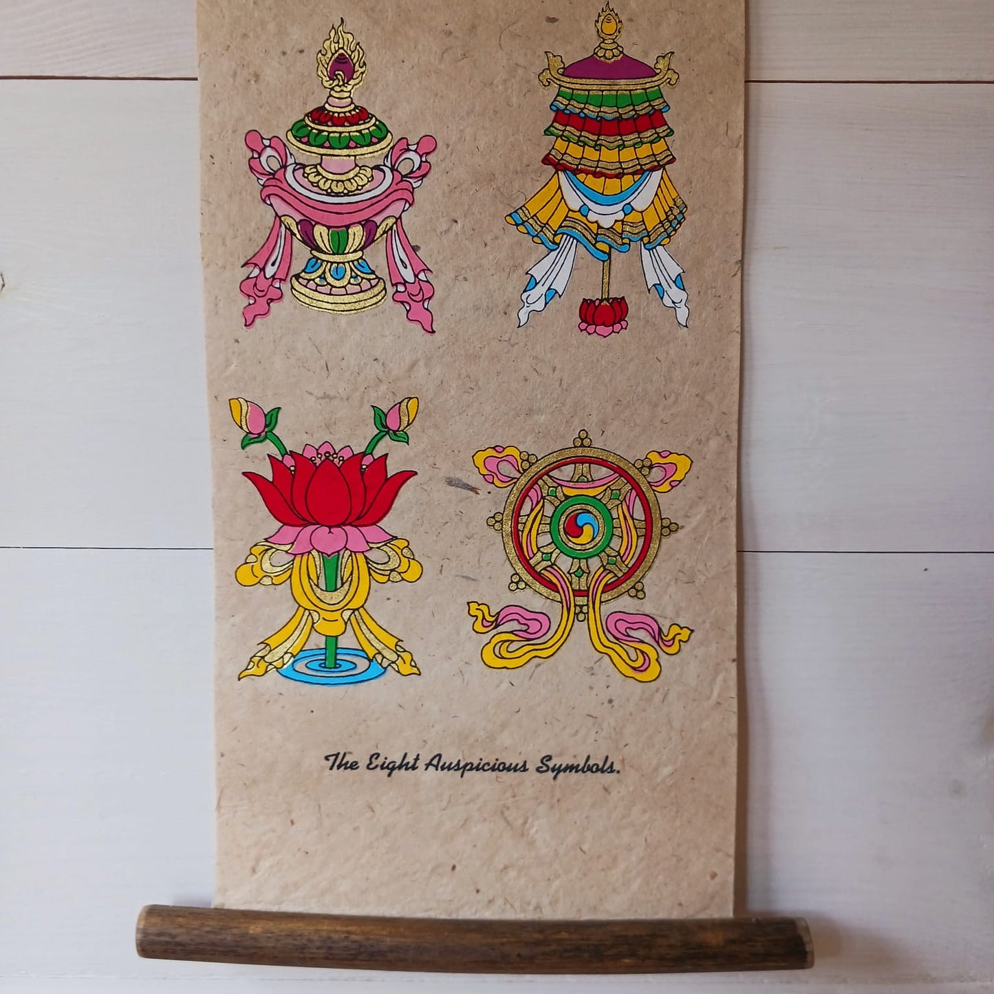 Eight Auspicious Symbols Lokta Paper Scroll | Wall Hanging