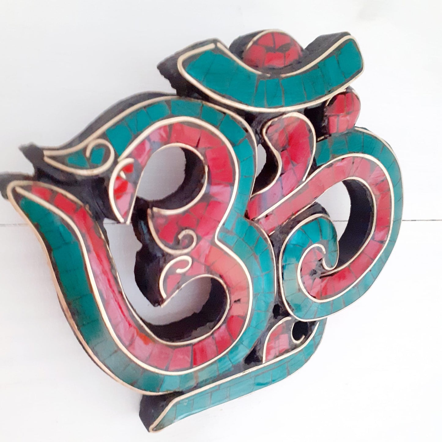 Turquoise Stone Wooden Ganesh Om Wall Hanging