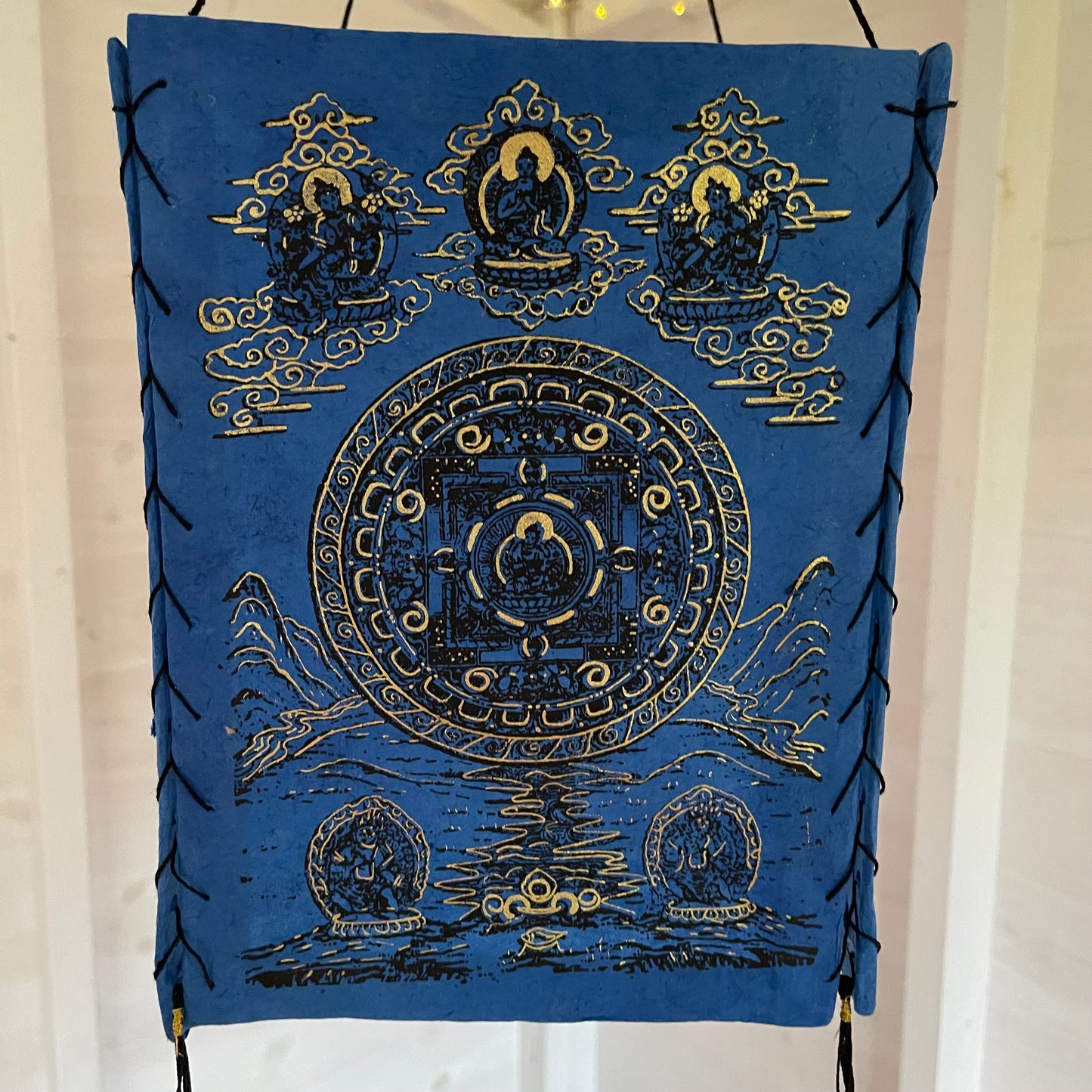 Lokta Paper Nepalese Lampshade Buddha mandala (Blue)