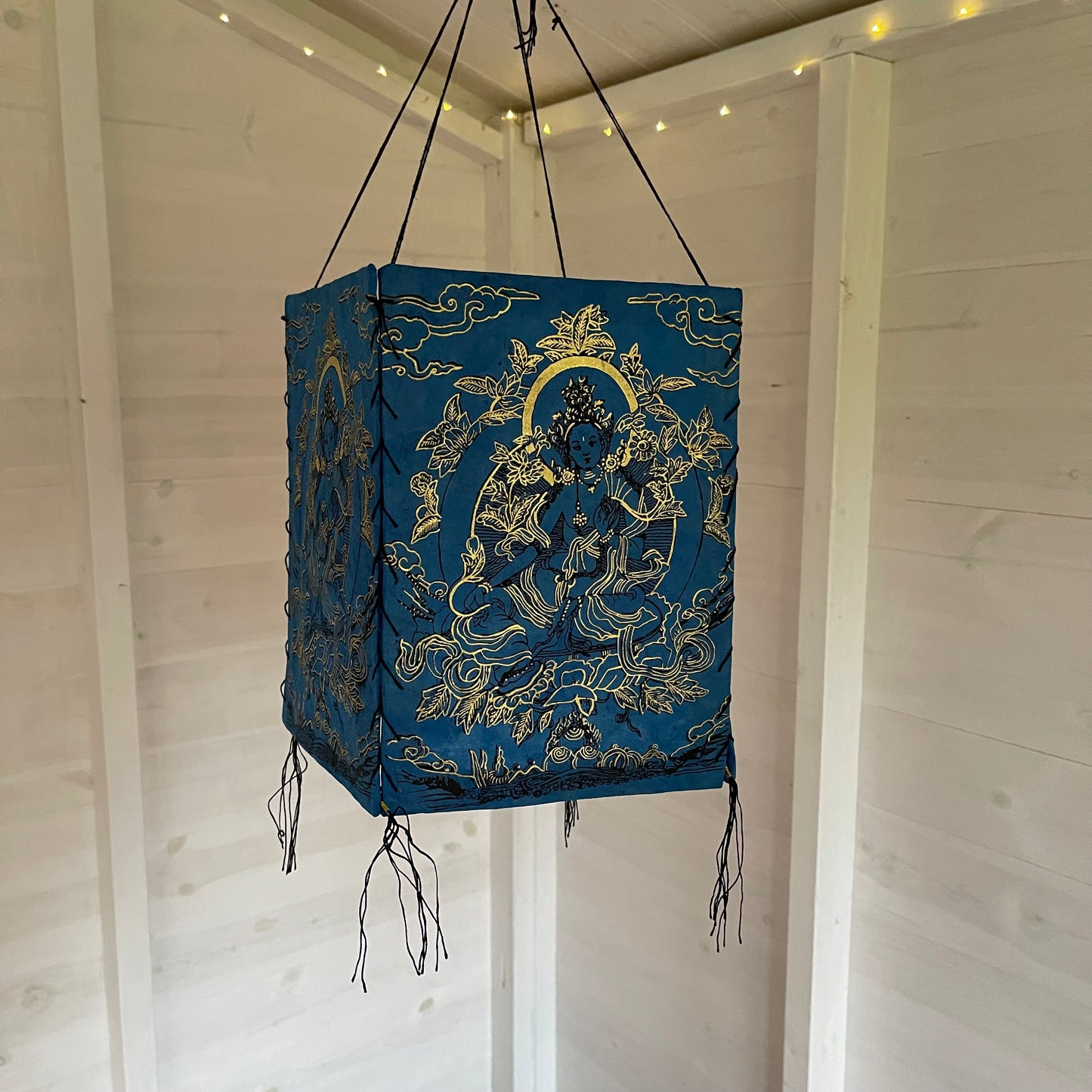 Lokta Paper Nepalese Lampshade Green Tara (Blue)