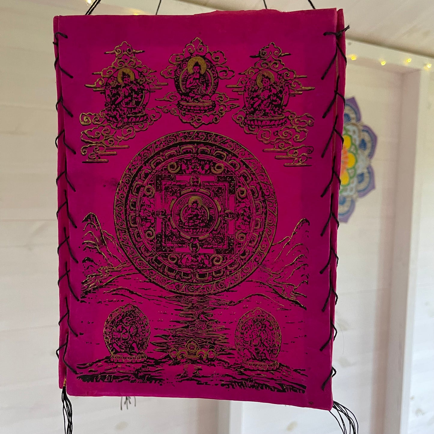 Lokta Paper Nepalese Lampshade Buddha mandala (Pink)