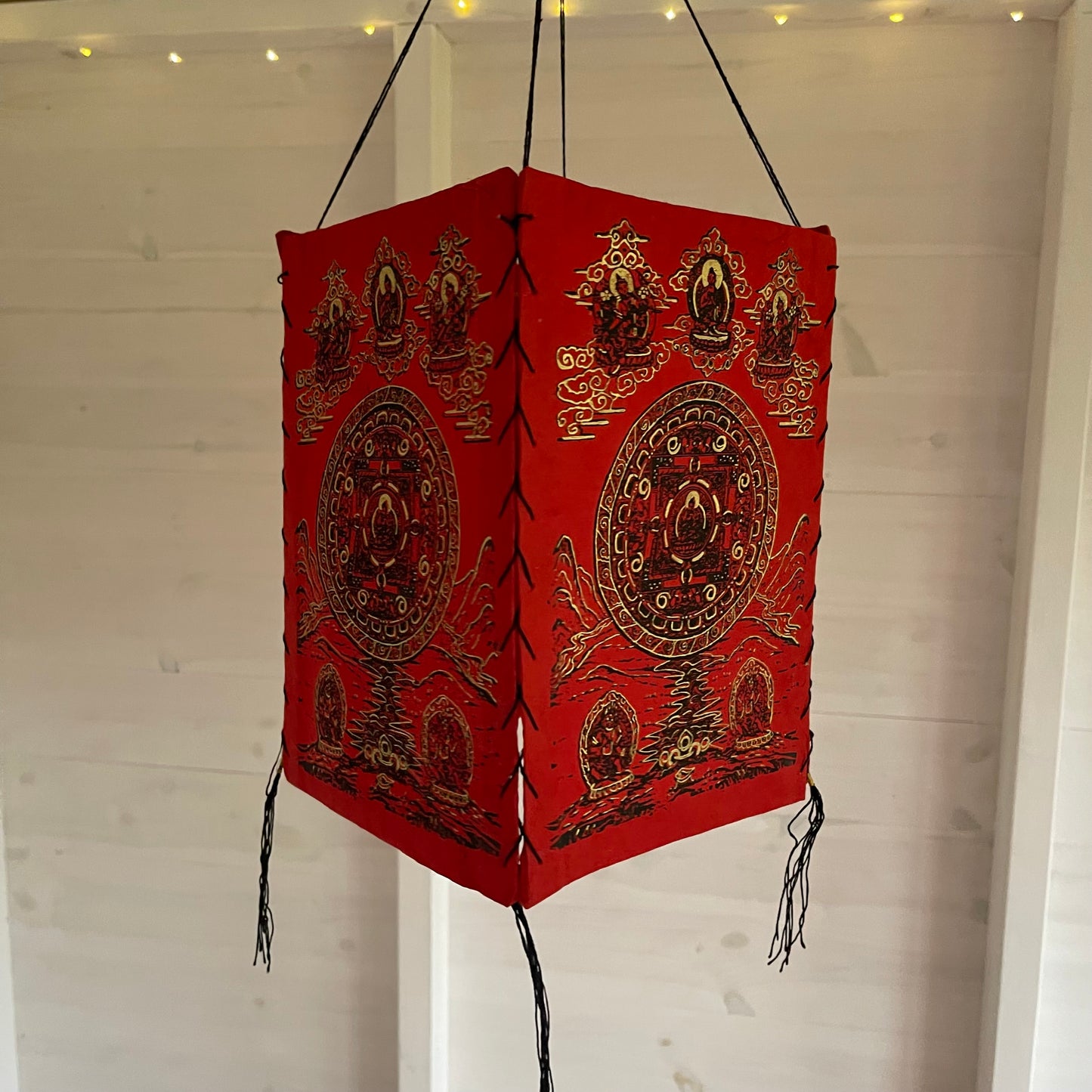 Lokta Paper Nepalese Lampshade Buddha mandala (Red)