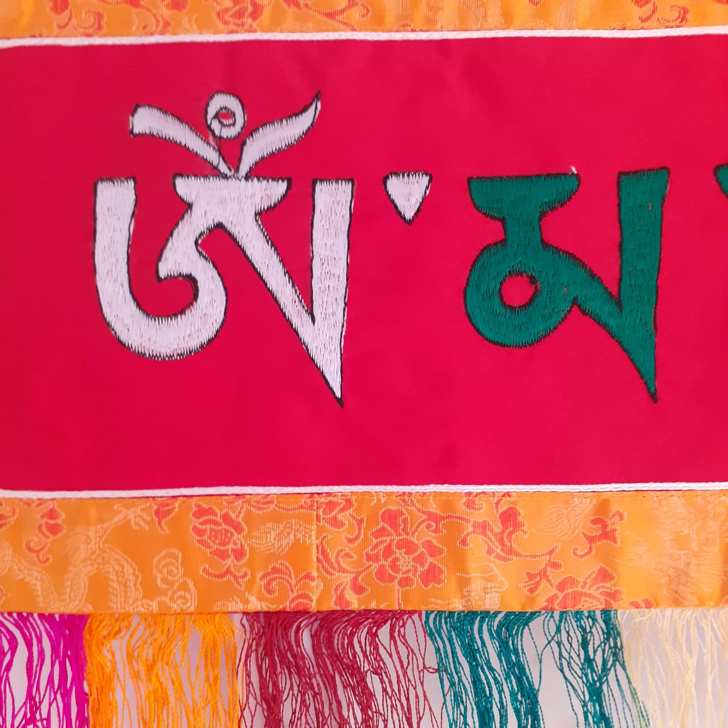Horizontal Om mantra silk Brocade