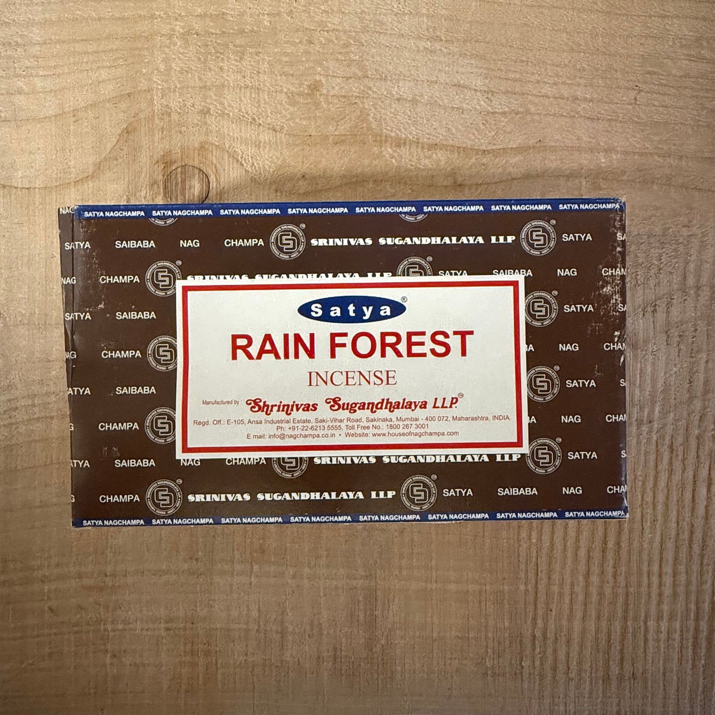 Satya Rain Forest incense sticks 15g. Authentic Satya Sai Baba masala incense for meditation, relaxation, and creating a fresh, calming space.