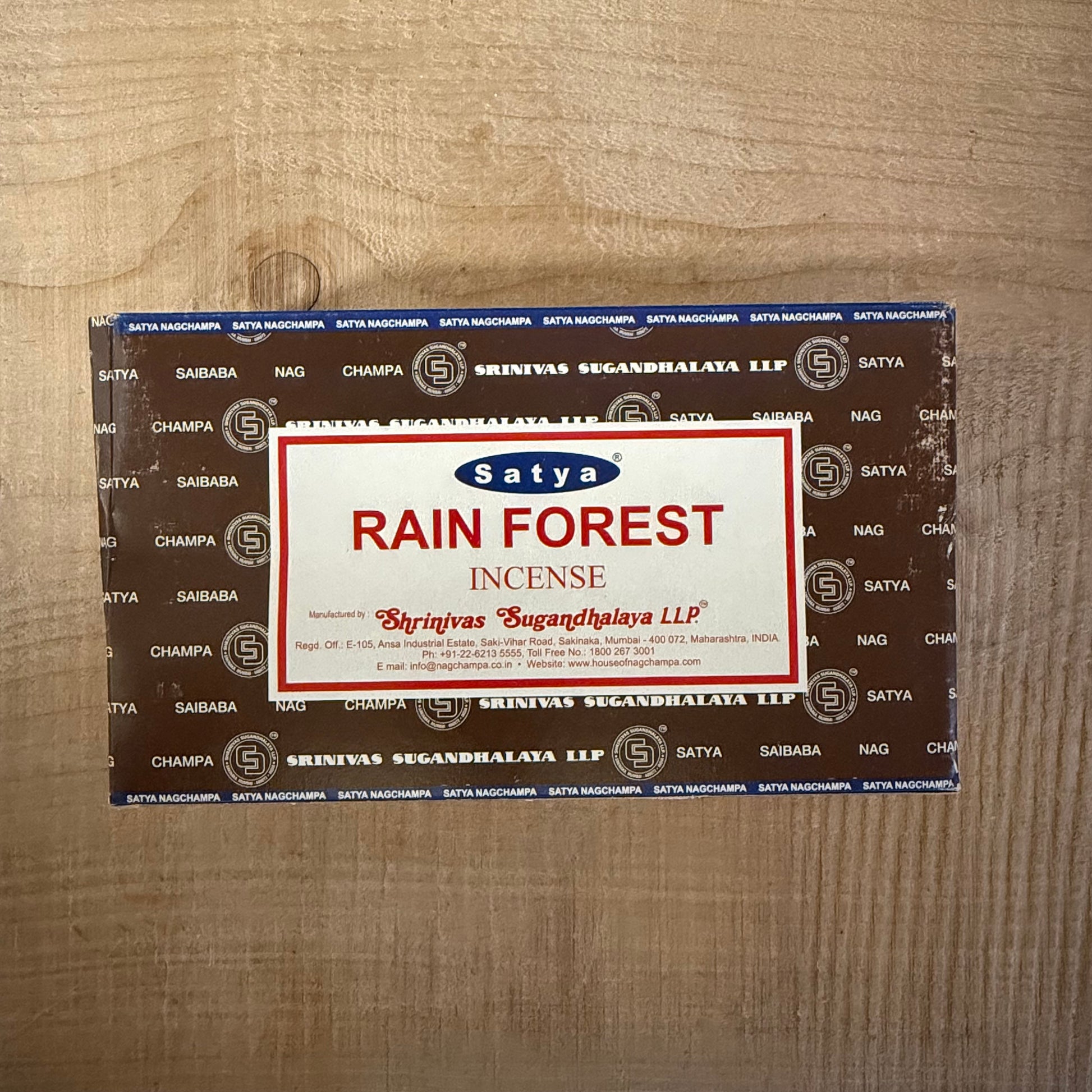 Satya Rain Forest incense sticks 15g. Authentic Satya Sai Baba masala incense for meditation, relaxation, and creating a fresh, calming space.