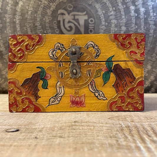 Wooden Tibetan Storage Box 15cm – Handcrafted Buddhist Symbol Box