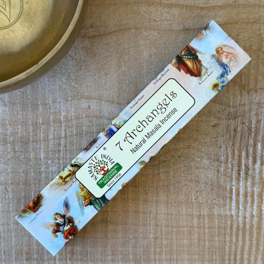 Namaste Mandala 7 Archangels incense with vetiver aroma. Masala incense for meditation, protection, relaxation, and creating a calm, grounded space.