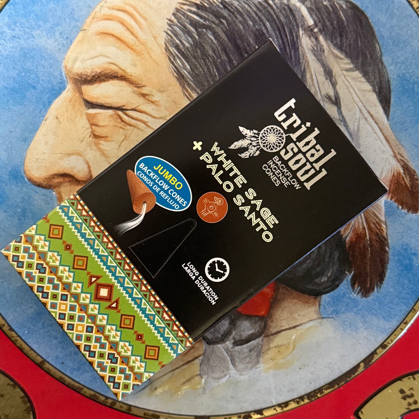 Tribal Soul white sage and palo santo backflow incense cones. Purifying incense with waterfall smoke effect for meditation and ritual use.