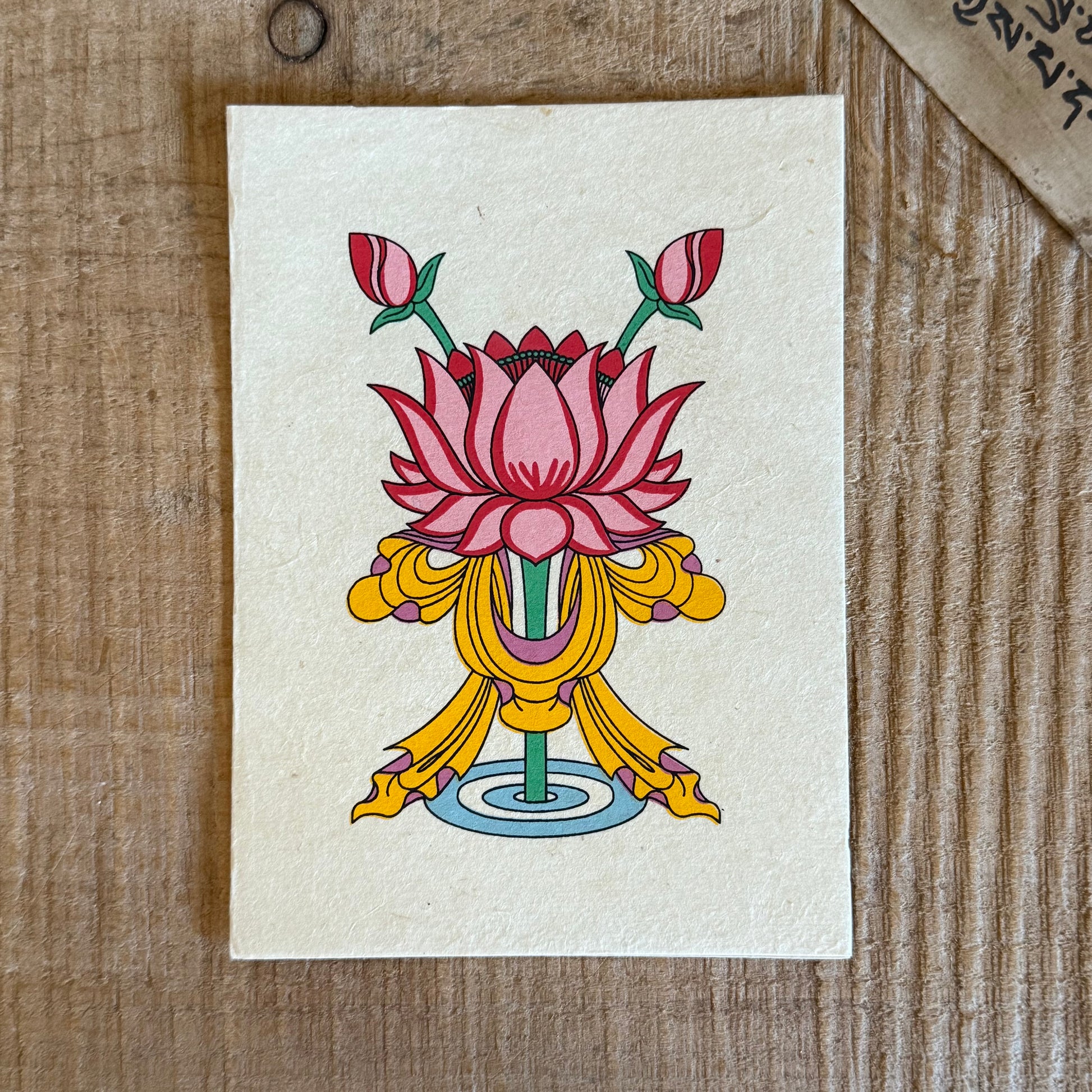 Lokta Paper greetings Card Lotus Padma

Beautifully coloured and decorated greetings card, made from Lokta paper. Lokta paper making is a traditional practice from the high altitude Himalayan forests of Nepal. The Lokta bush is a fast growing shrub and the paper making process helps to provide economic stability for some of Nepal's poorer rural people.

Lokta paper card with envelopes
Made from a sustainable plant source
Fair Trade from Nepal

Size: 15.5 x 11.5 cm