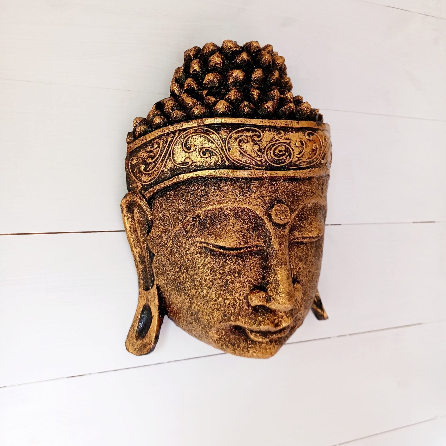 Hand Carved Buddha Head | Gold Shine Finish