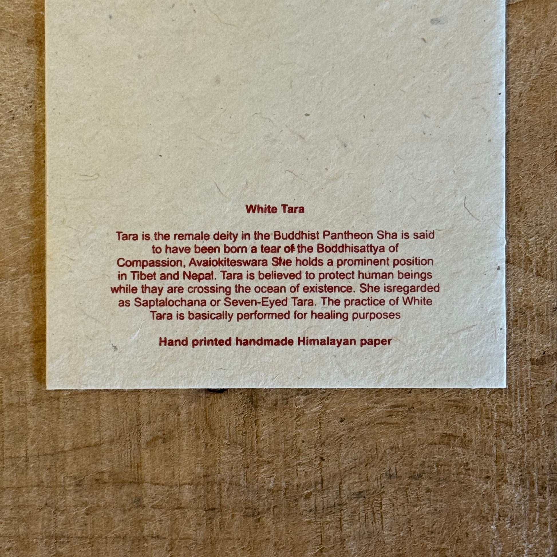 Handmade White Tara Lokta Paper Greetings Card from Nepal. Sustainable, fair trade, and spiritually inspired. Includes envelope. Ideal for sacred gifting.