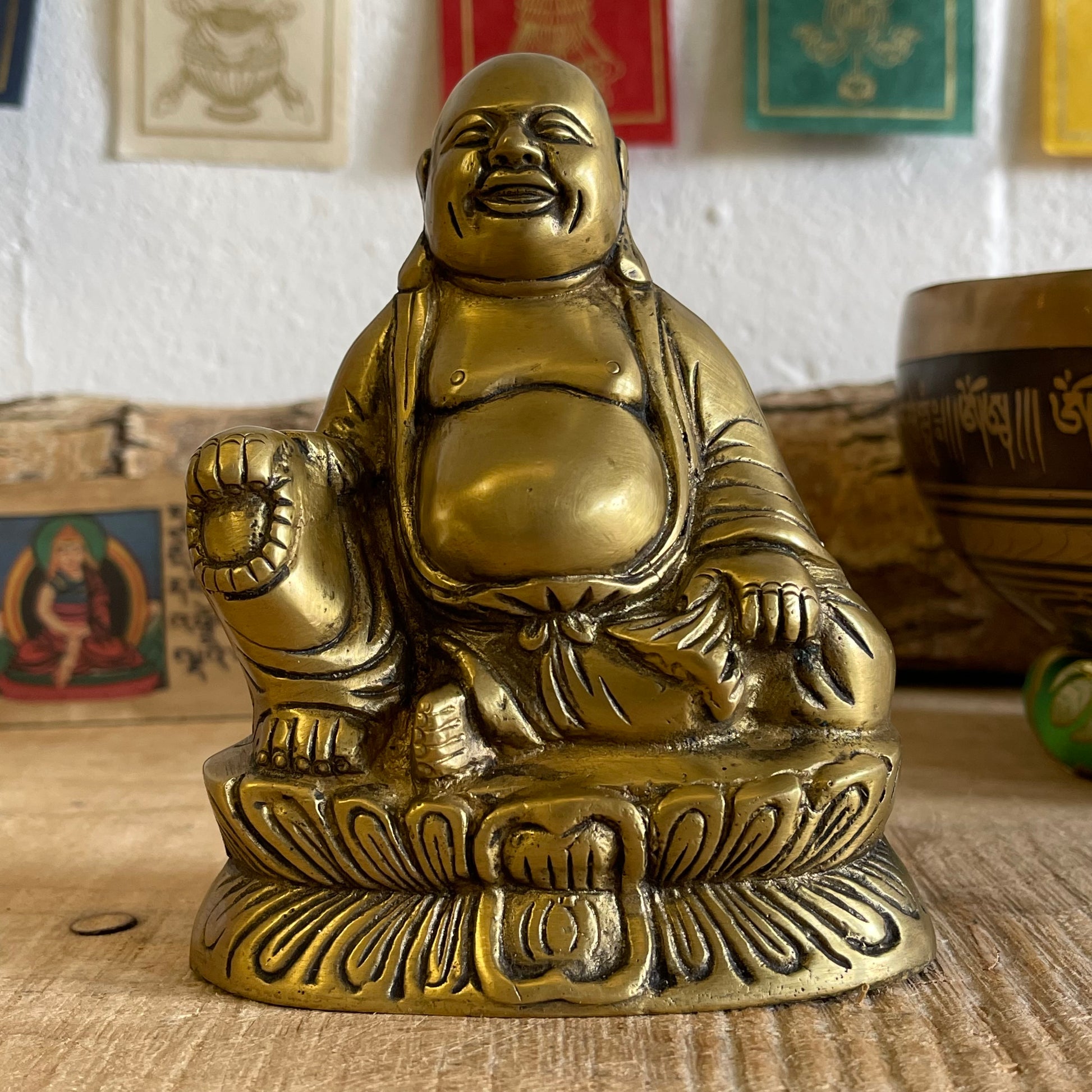 Buddha statue Laughing Buddha Brass 13cm