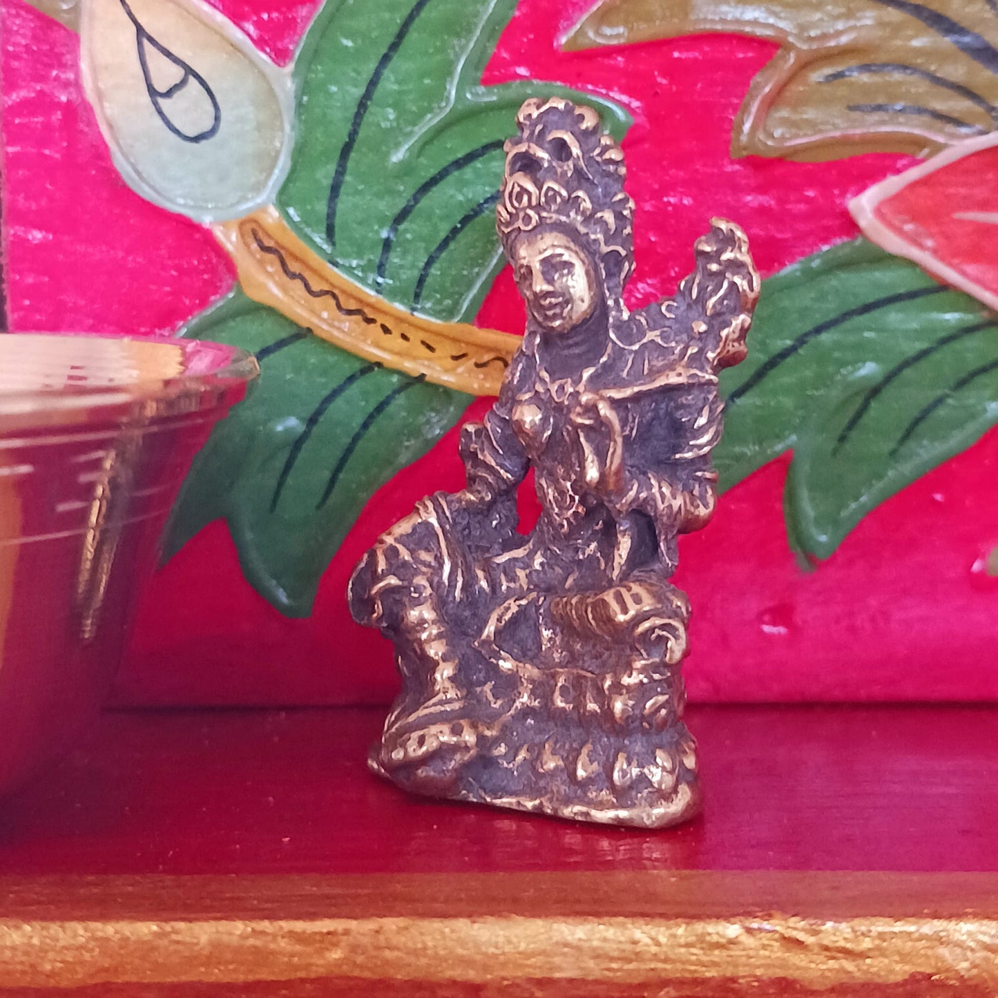 Tiny Brass Green Tara Statue | 3 cm