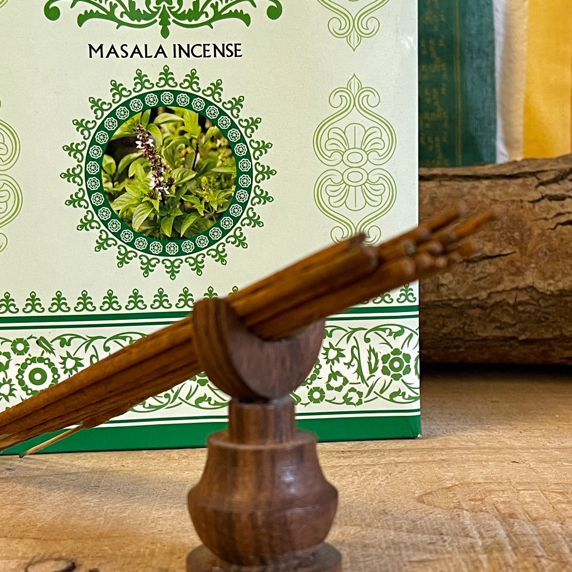 Ayurvedic Basil (Tulsi) Masala Incense Sticks are crafted from essential oils and all-natural ingredients, ensuring a pure and authentic aroma with every use. Each incense stick is a carefully balanced blend of premium resins, oils, herbs, petals, and honey, producing a fragrance that supports meditation, yoga, and spiritual cleansing. These incense sticks are designed to create a harmonious atmosphere, enhance well-being, and elevate mood, making them ideal for those seeking a natural and uplifting sensory