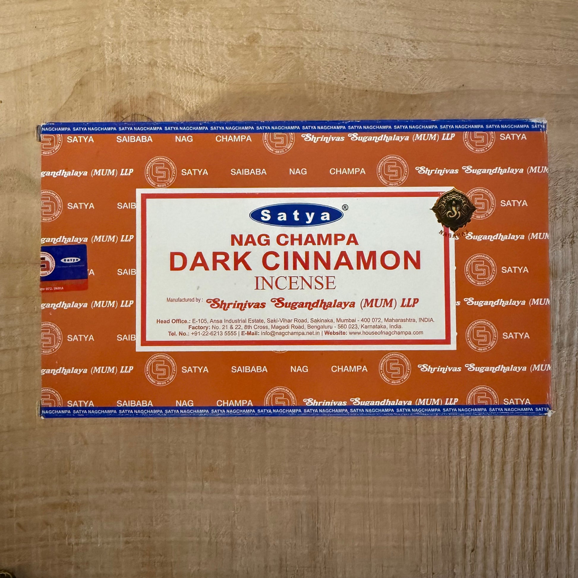 Satya Dark Cinnamon Nag Champa incense sticks hand rolled in India