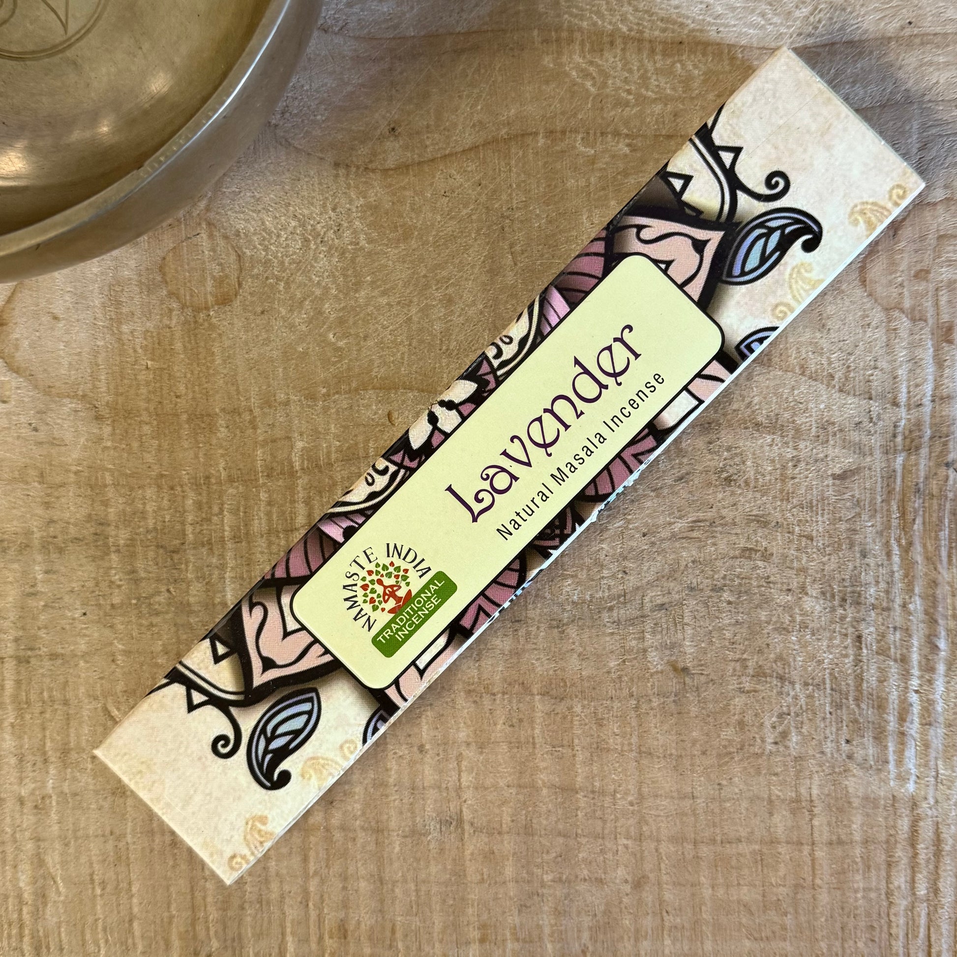 Lavender incense sticks by Namaste India. Calming floral aroma ideal for relaxation, meditation, rituals, and peaceful spaces.