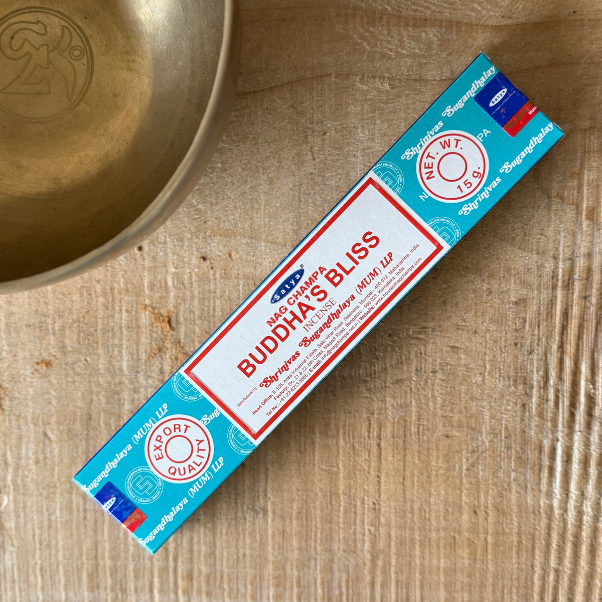 Satya Nag Champa Buddha’s Bliss Incense Sticks, 15g box with approx. 12 sticks. A soothing fragrance for meditation, relaxation, yoga and prayer.