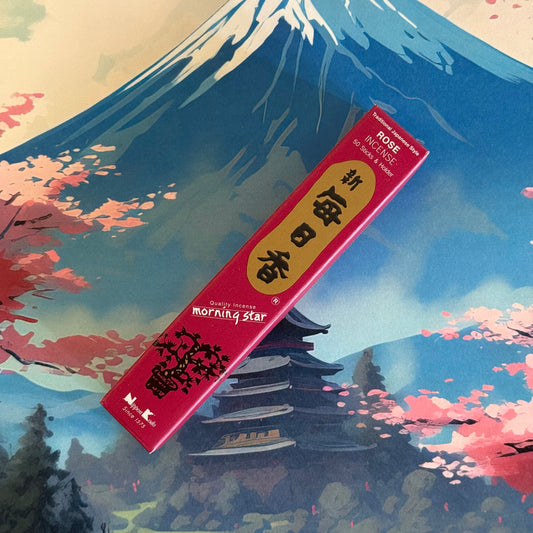 Morning Star Rose Incense Sticks by Nippon Kodo, traditional Japanese floral aroma, 12cm, bamboo-free, clean burn