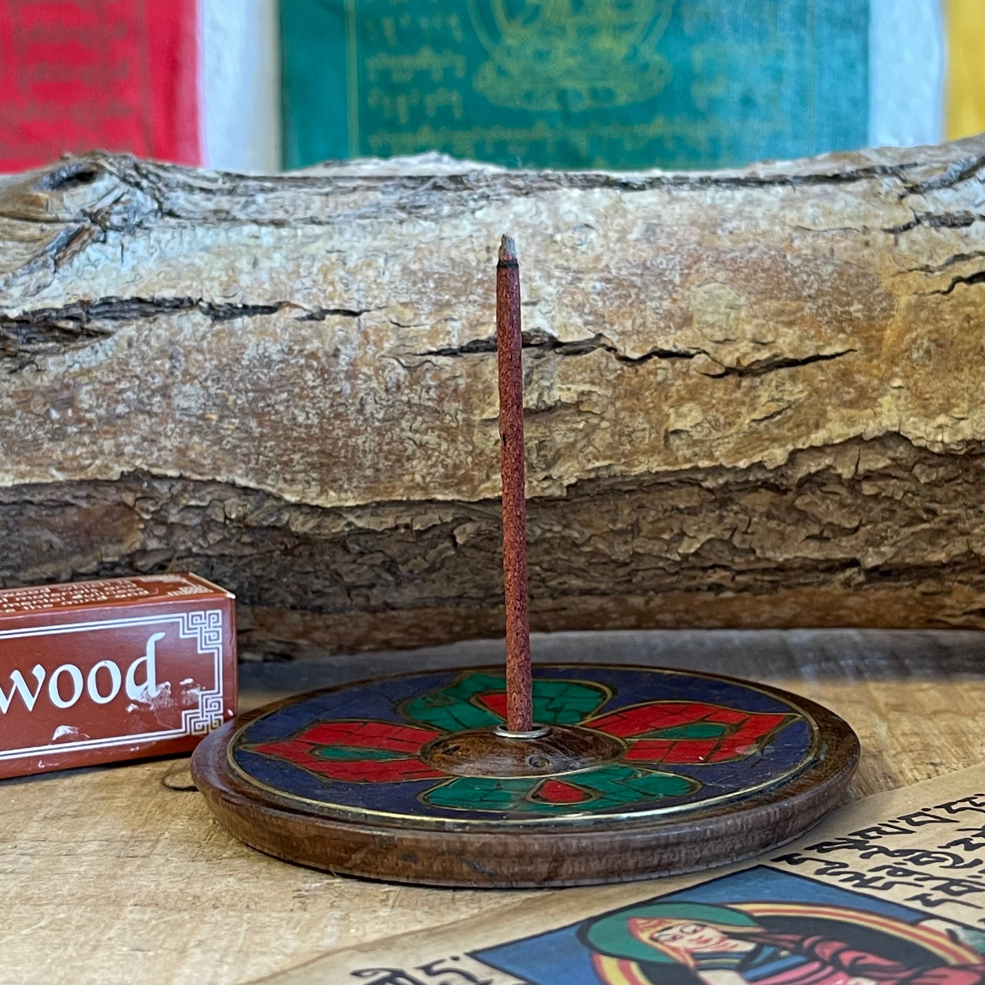 Tibetan Flower stone inlay  Wooden Incense