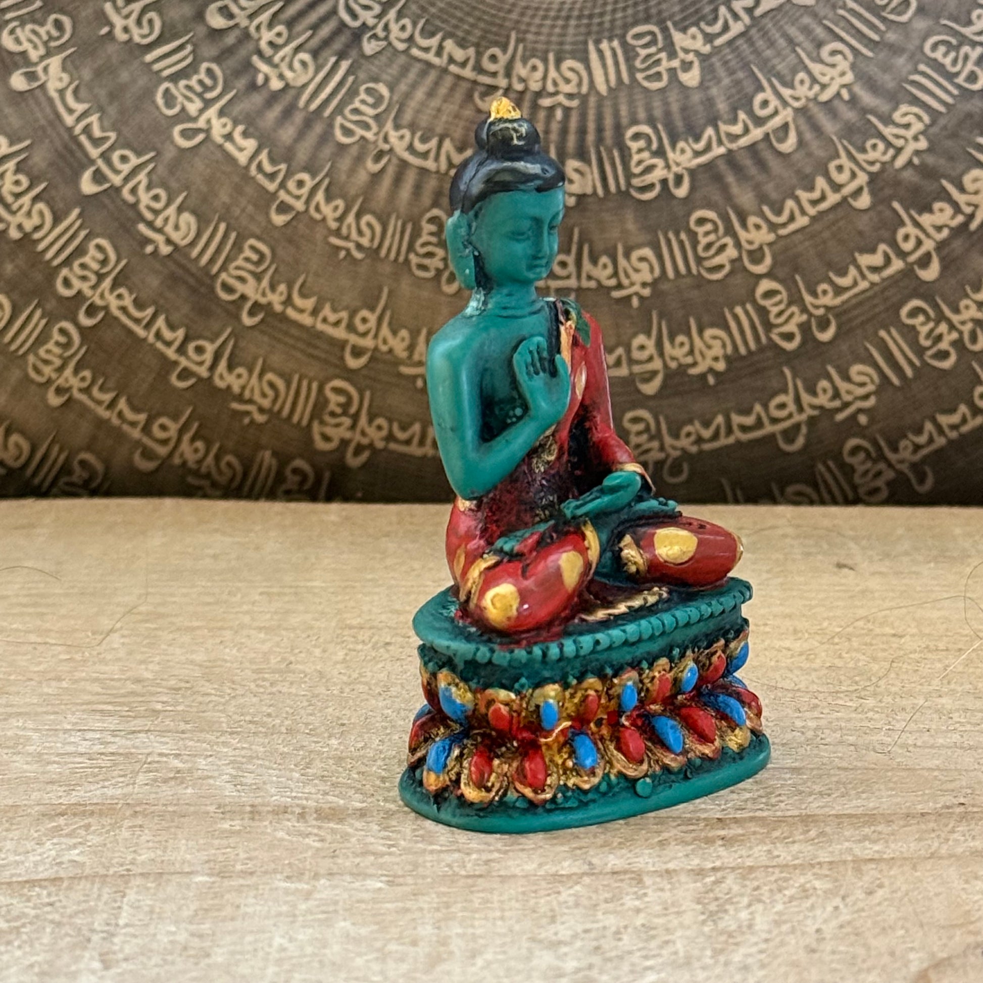 Small hand painted resin Buddha statue Nepalese Abhaya mudra 8cm