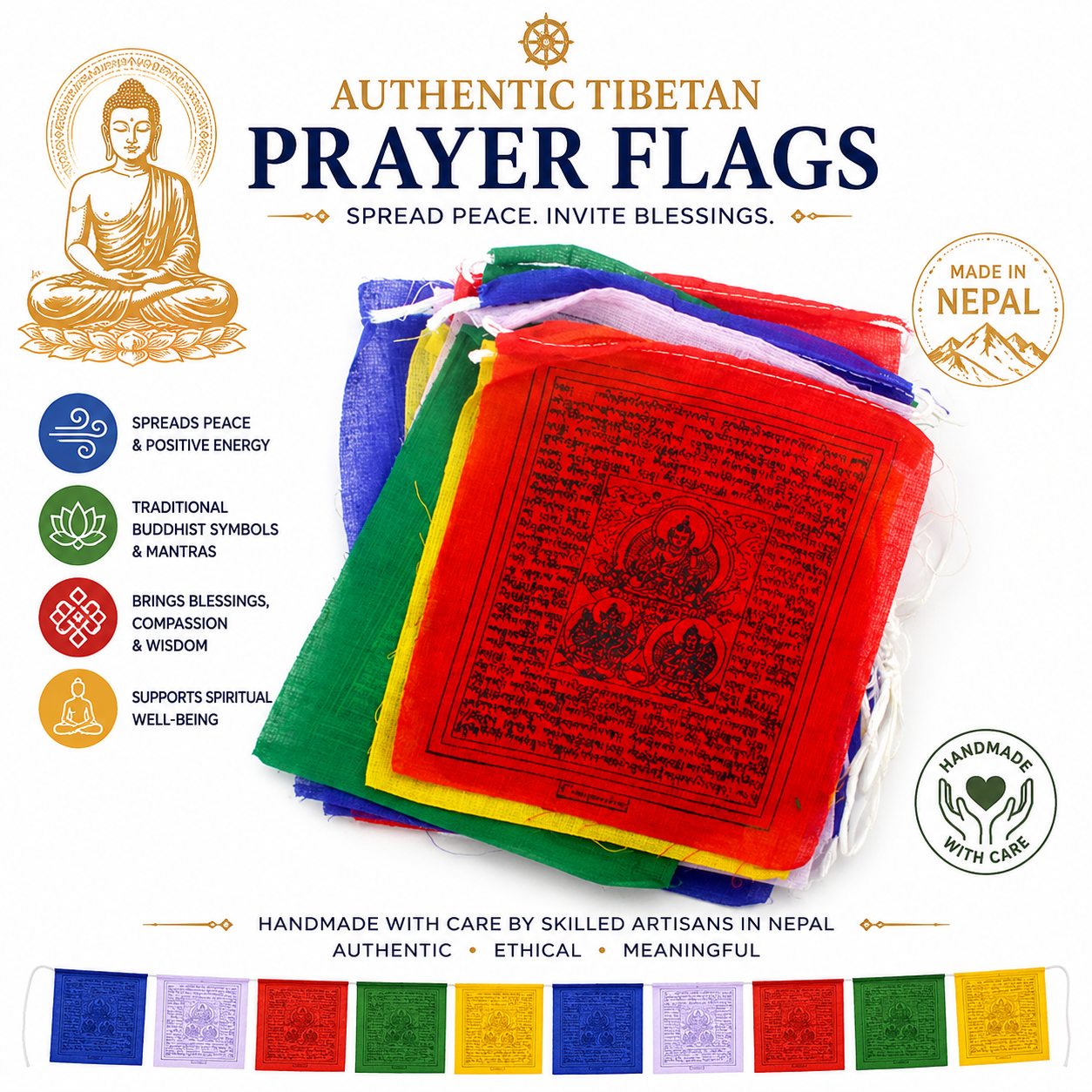 Cotton Tibetan Prayer Flags |10 flags