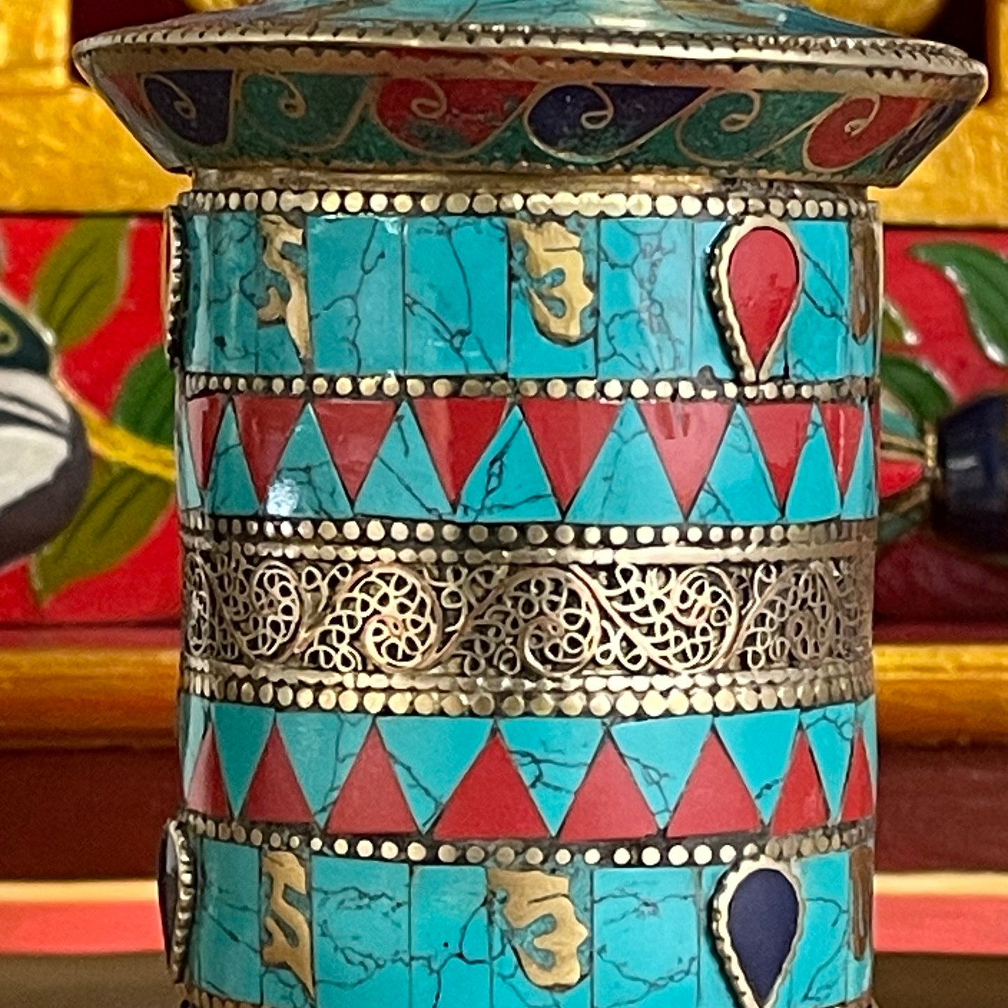 Prayer wheel with Om Mantra Stone chip (desk top) 16 cm